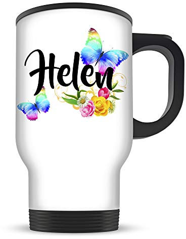 14oz Personalised Beautiful Butterflies & Flowers Novelty Aluminium Travel Mug - White