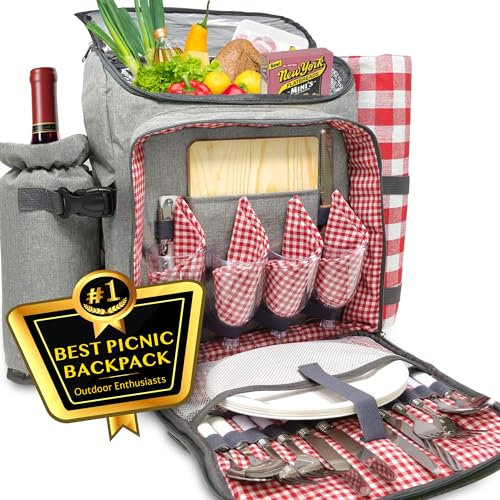 Nature Gear Picknickrucksack für 4, isoliertes Picknick-Set mit Essgeschirr, Weinkühler, Decke & Besteckservice, wasserdichte Outdoor-Tasche für Strand, Camping, Reisen & Park, Rot