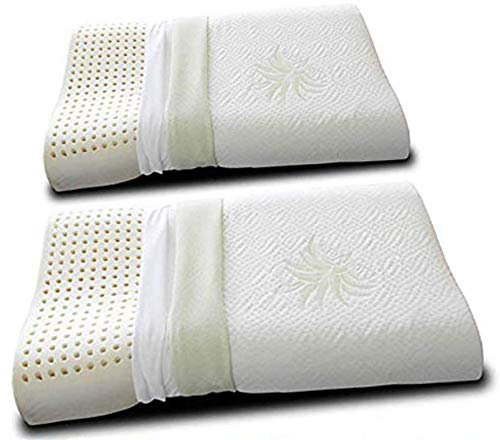 EVERGREENWEB Nackenkissen-Paar, 9 cm hoch, orthopädische Nackenstützkissen, Doppelwellenkissen aus Aloe Vera und Baumwolle mit abnehmbaren Bezügen, 100% Memory Foam Kissenbezüge, Medizinisches Gerät