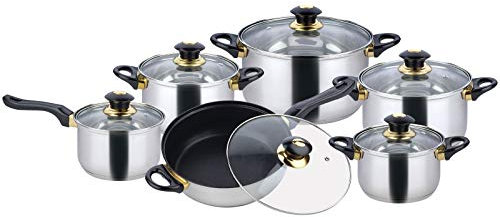 12-teilig Topfset mit Deckel und Teflon Pfanne Edelstahl KINGHOFF KH-4441