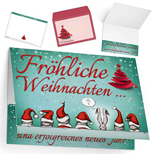 Weihnachtskarten mit Umschlag (15er Set) WEIHNACHTSMÜTZEN - edle Klappkarten ideal privat & geschäftlich - Frohe Weihnachten Karten von BREITENWERK