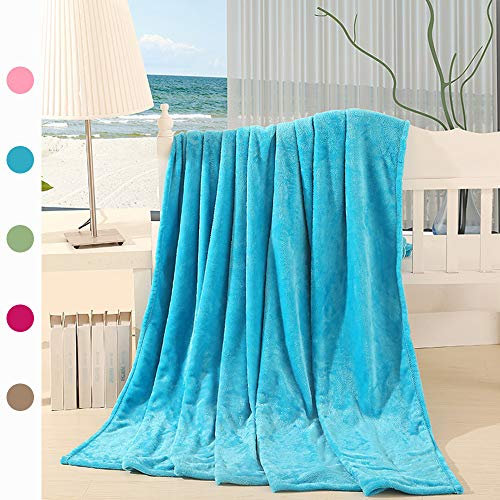 FANSU Flanelle Couverture Plaid en Microfibre,Simple Plaine Peluche Douc Couverture de Lit Bedding - Plusieurs Couleurs (180x200cm,Bleu)