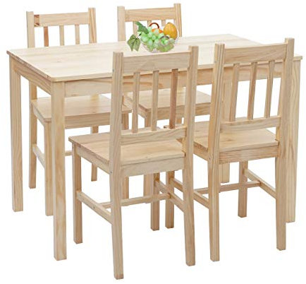 Mendler Esszimmer-Set HWC-F77, Sitzgruppe Esszimmergruppe, Massiv-Holz Landhaus 110cm - Kiefer lasiert