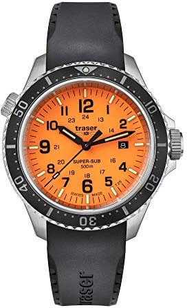 Traser H3 P67 SuperSub Orange Diver Special Set Taucher Armbanduhr Edelstahl- und Kautschukarmband + Armbandverlängerung + Werkzeug zum Bandwechsel + Uhrenkoffer