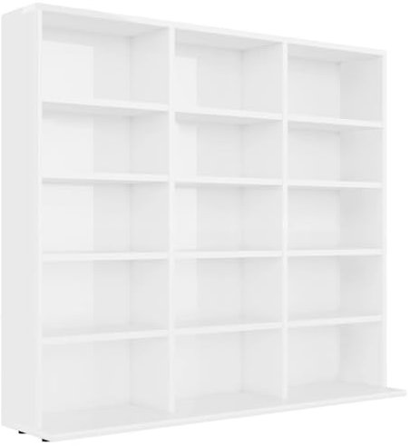 vidaXL CD Regal mit 15 Fächern DVD Bluray Medienregal Medienschrank Aufbewahrung Standregal Regalwand Bücherregal Hochglanz-Weiß 100x23x89,5cm Holzwerkstoff