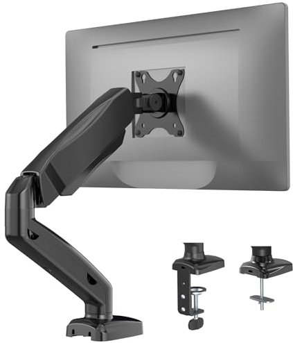 WALI Single Monitor Arm for Screen Up to 32 Inch and 9 kg, Fully Adjustable Gas Spring Arm, Computer Monitor Stand Desk Mount with C Clamp & Grommet Mounting, VESA 75 & 100mm, Black (GSMP001)