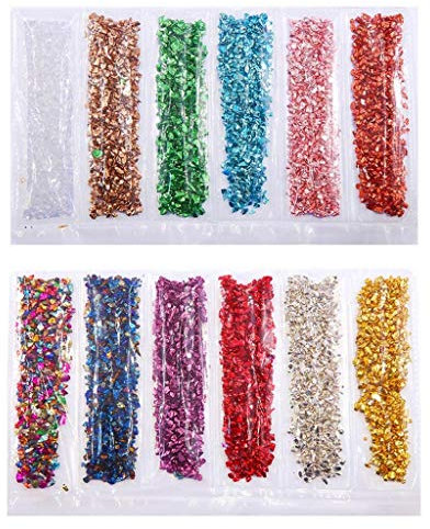 Uoeo 2 Pack Crushed Glass Irregular Metallic Chips Glitter Sprinkles Stones 1-2mm for Nail Arts Craft DIY Vase Filler Epoxy Resin Mold Jewelry Making Decoration - Mixcolors