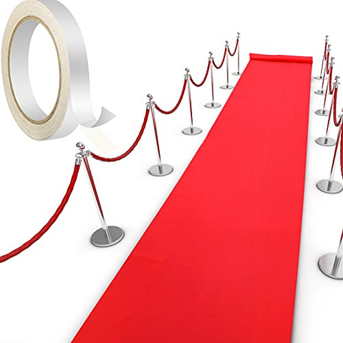 Shappy Roter Teppich Läufer Landebahn Teppich 55gsm Dicke mit 1 Stück Teppich Band für Hochzeit Weihnachten Erntedankfest Outdoor Zubehör, Hochzeit Party Flur Teppich(Rot, 2,6 x 60 Feet)
