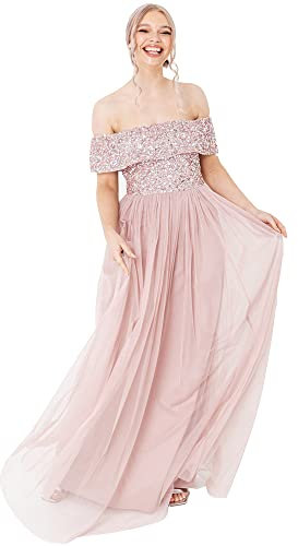 Maya Deluxe Maya Berry Embellished Halter Neck Maxi Dress Robe de Demoiselle d'honneur, Rose givré., 42