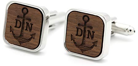 NaturSchatulle Manschettenknöpfe Herren Holz Gravur Individuell Initialen 1 Paar Silber Manschettenknopf Eckig Hochzeit Anzug Männer Cufflinks for Men