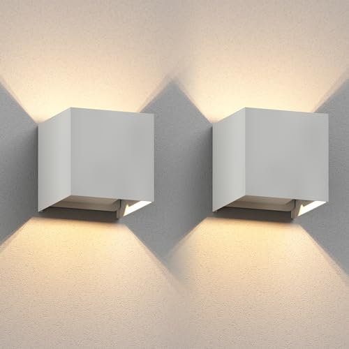 ledscom.de 2 Stück Wandleuchte CUBEL für außen, IP65, Up-/Downlight, weiß matt, quadratisch, 1x G9 max. 10W