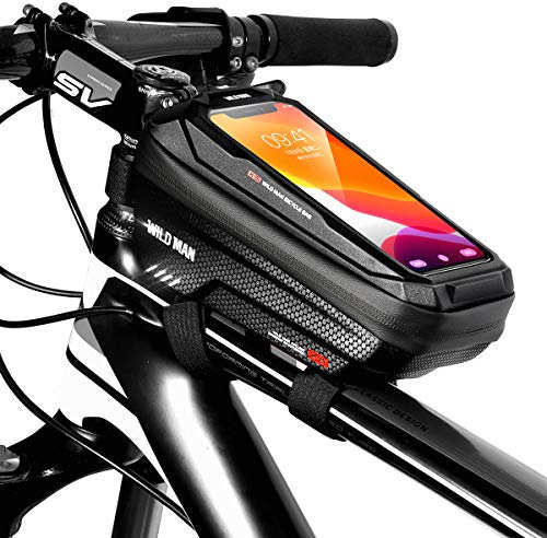 Bike Frame Bag, Waterproof Bicycle Front Top Tube Pouch Pannier Bike Phone Mount Holder Handlebar Bag Cycling Crossbar Storage Bags with Touch Screen for iPhone 16 15 14 Pro Max Smartphone up to 6.7''