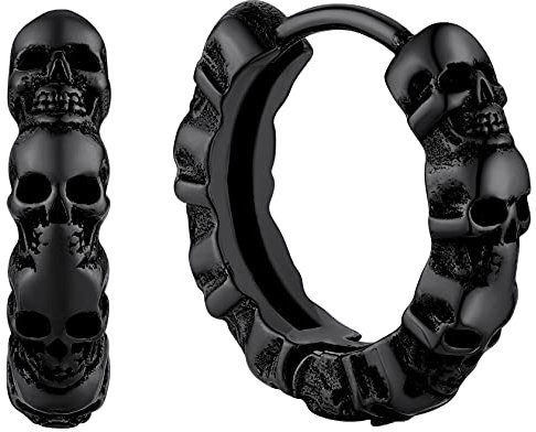 ChainsHouse schwarz Skull Schädel Huggie Hoop Ohrstecker Punk Totenkopf Creolen Ohrstecker Totenkopf für Weihnachten Halloween