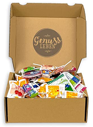 Genussleben Box mit ca. 500g Frigeo Brausepulver, Traubenzucker Lolly und Ahoi Brause Brocken im Mix verschiedene Sorten, Saurer Spaß für jeden