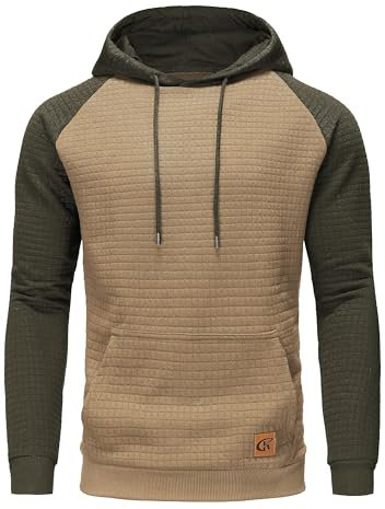 YuKaiChen Pullover Herren Arbeitspullover Waffel-Stoff Fleece Hooded Sweat Sweatshirt Khaki-Armygrün XL