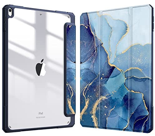 FINTIE Hybrid Case Compatible with iPad Air 3rd Generation 2019 / iPad Pro 3rd Generation 2017, 10.5-inch Built-in Pencil Holder Shockproof Cover with Clear Transparent Back Shell, Ocean Marble