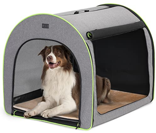 Petsfit Hundebox faltbar für große Hunde, Hundebox für Zuhause Transportbox Hund Zimmerkennel Hund haltbar gemütlich Hundeschlafbox mit Anti-offener Reißverschluss und Plüschkissen, L, Hellgrau