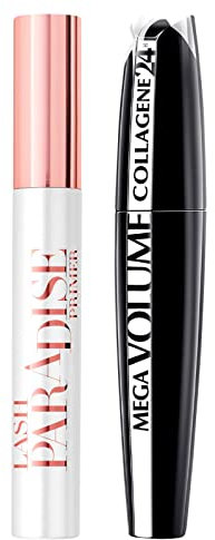 L'Oréal Paris Mega Volumen Collagen 24h Mascara schwarz + L'Oréal Paris Lash Paradise Primer Volumen und Verlängerung transparent