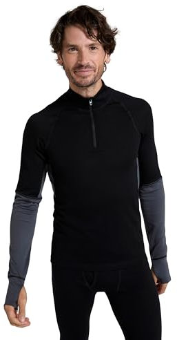 Mountain Warehouse Ultra Mens Merino Zip Neck Top Black XL