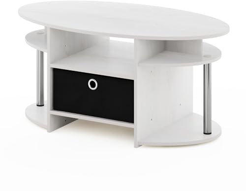 Furinno Jaya Centro de Entretenimiento Soporte de TV con Compartimento de Almacenamiento Abierto, Engineered Wood, Roble Blanco/Acero Inoxidable, 1 Pack