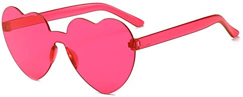 YOJUED Herz Sonnenbrille Randlose Candy Color Herzbrille für Damen Mädchen Love Heart Shape Sunglasses (Rosarot)