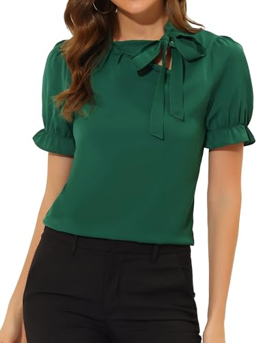 Allegra K Femmes Chemises Col Nœud Papillon Haut Chemisier Élégant Manches Courtes pour Bureau Halloween déguisement
