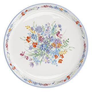 London Pottery Viscri Meadow - Plato para pasteles, cerámica, diseño floral, 20 cm, color marfil almendra y azul aciano