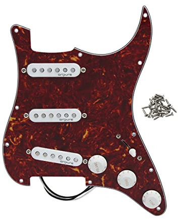 OriPure Alnico 5 SSS vorverdrahtetes geladenes Gitarren-Plektrum Kratzplatte mit Gestaffelt Alnico 5 Tonabnehmer-Kit für ST E-Gitarren Ersatzteile Rote Schildkröte