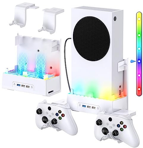 Wandhalterung für Xbox Serie S, MENEEA Wandhalterungsset mit Kühlungshalterung, RGB-LED-Lichtleiste, USB-Anschluss, Kontronllerhaken für Serie S