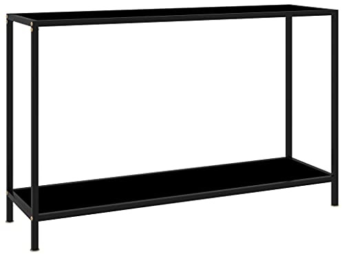 Homiuse 120x35x75cm Konsolentisch Schwarz Hartglas Beistelltisch Bartisch Sideboard Wohnzimmer Regal Metallregal 2-lagiges Regal