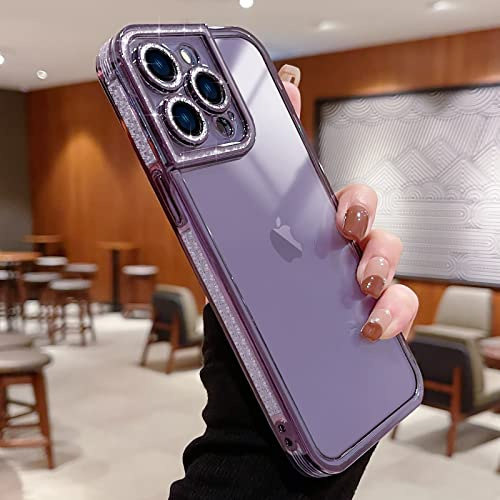 Teageo für iPhone 14 Pro Hülle Crystal Clear Mädchen Glitzer Diamant Muster Handyhülle Weiche Silikon Kameraschutz Kratzfest Stoßfeste Schutzhülle for iPhone 14 Pro 6.1 inch, Dunkellila