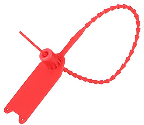 Jerliflyer 100Pcs Self Locking Label, Safety Seal Fire Extinguisher No. Zipper with Pull Type Tamper Proof Label Self Locking Plastic Label(red)