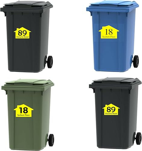 4X Yellow Bin Numbers Wheelie Bin Vinyl Weather Proof Stickers Customised House Numbers Street Names Choice of Sizes (A6, A5, A4) (SKU-Yellow.Bin-A5)
