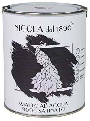NICOLA VERNICI Smalto Acrilico a Base di Acqua, Per Interni ed Esterni, Made in Italy, Nero Puro Satinato - Formato 1 lt