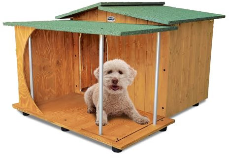 ORIGINAL LEGNO Hundehütten Hundehaus Hundehöhle mit Veranda Aus Massiv Holz Echtholz Geshenk THERMOVORHANG Made in Italy Mod. Oasi B - Pudel 72x89xH53