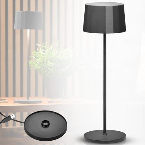 GoodLife Interior LED Tischleuchte kabellos, blendfrei, Outdoor (IP65) & Indoor, dimmbare Tischlampe mit Akku und aufladbar ü. Ladestation (Grau)