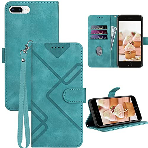 GOTOURED for iPhone 6/6S/7/8 Plus Phone Case Wallet, Card Holder Leather, Wrist Strap, Magnetic Closure, Kickstand, Shockproof Protective Pattern Flip Cover (Green)