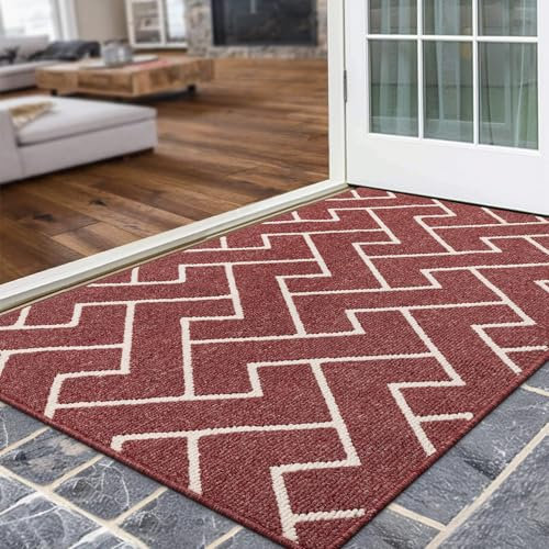 Biscpro Paillasson Intérieur Tapis 80x120cm Entrée Intérieur Extérieur Imperméable,Antidérapant,Absorbant,Tapis pour Entrée,Lavable,Cuisine,Salle de Bain-Rouge