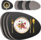 Delento Set di 6 tovagliette lavabili in pelle, rotonde su entrambi i lati, antiscivolo, lavabili in ecopelle, colore nero