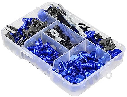 JNNJ 177 Pcs Kit di Bulloni Colorati per Carenatura Moto, Viti di Fissaggio Parabrezza, Kit di Bulloni in Alluminio Antiruggine M6 M5, Set di Viti Universali Con Rondella e Dado per Veicoli(Blu)
