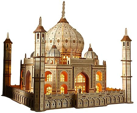 BaronHong 3D-Holzpuzzle für Erwachsene und Teenager, Taj Mahal-Modell mit LED-Licht, 388 Teile, Bastelsets zum Selbstzusammenbau, Denkaufgabe (gelb, M)