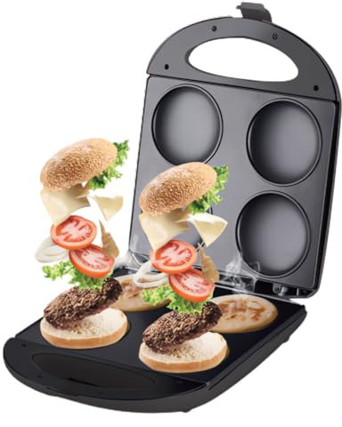 QUTBAG Mini poêle à crêpes 4 Trous, crêpière électrique 1600 W, antiadhésive, contrôle Automatique de la température, Chauffage Double Face, pour omelettes, Wraps, farcis, crêpes, pâtisseries