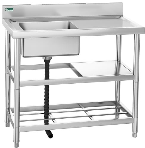 YITAHOME Fregadero de Cocina, Fregadero de Acero Inoxidable Fregadero Independiente para Exteriores con Encimera y estantes Fregadero de Catering portátil para Restaurante Cocina Hotel Bar Garaje