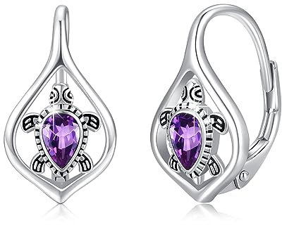 Schildkröten Ohrringe Februar Geburtsstein Ohrringe 925 Sterlingsilber Brisur Ohrring Niedlicher Tier Creolen Ohrring Hypoallergen Täglicher Schmuck Geschenk für Frauen Mädchen
