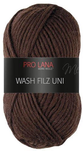 Frida's Wollhaus Pro Lana 50 g Wash Filz uni Filzwolle Stricken Häkeln Garn flauschig 26 Farben (110 | Braun)