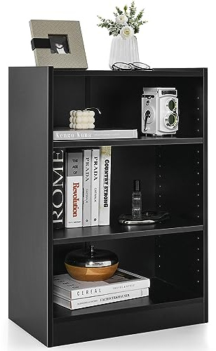 KOMFOTTEU 3 Ebenen Bücherregal mit verstellbaren Regalen, Standregal 50 x 30 x 75 cm mit Kippschutz, Aufbewahrungsschrank für Schlafzimmer, Wohnzimmer (Schwarz)