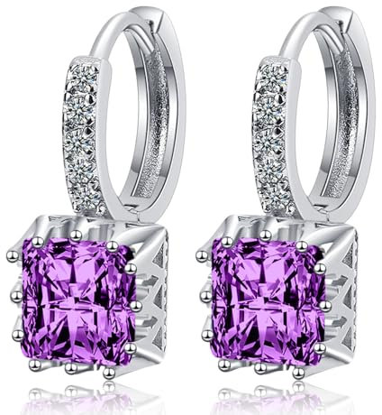 Mayoii Amethyst Stud Earrings - Purple Birthstone Zircon Rhinestone Earrings for Women & Teens - Hypoallergenic Gift for Valentine's Day & Parties (1 Pair)