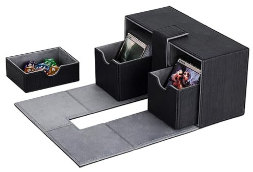 Caja de Barajas 3 en 1 Magnética para MTG, Cartas Coleccionables (200+), Con Compartimento para Dados y 2 Divisores, para Commander TCG, Negro