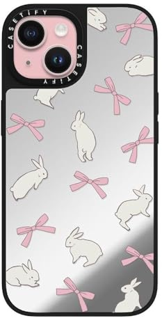 CASETiFY Mirror iPhone 15 Case [Reflective / 4.9ft Drop Protection/Compatible with Magsafe] - Rabbit Ribbon - Silver On Black