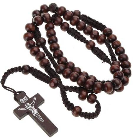 Christol Holzperlen Kreuz Rosenkranz Halskette Perle zum Aufhängen Anhänger für Männer Frauen Unisex Beten Meditation Geschenkzubehör